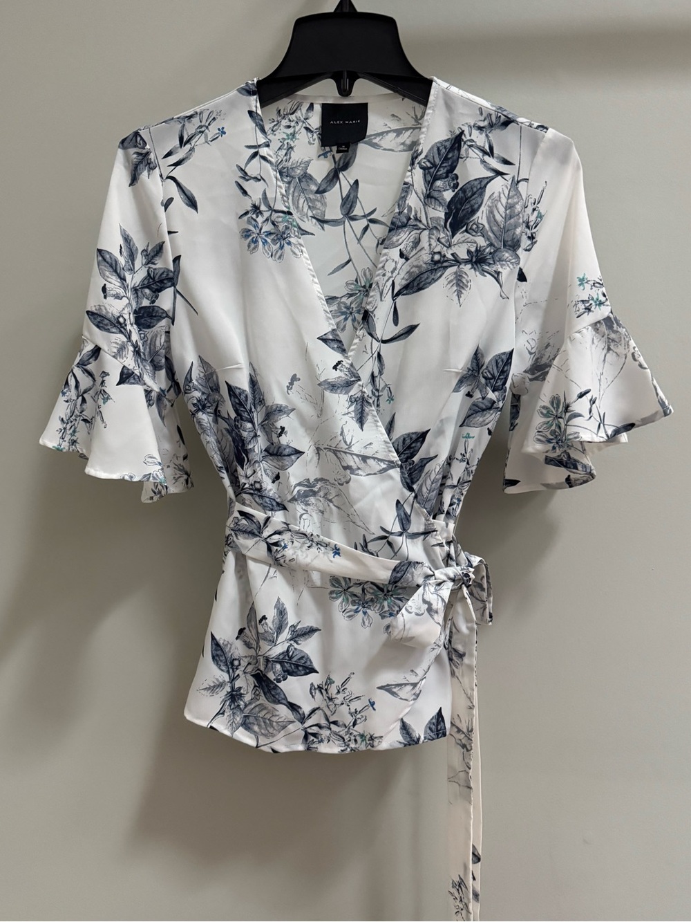 Alex Marie Floral Wrap Blouse Flutter Sleeve Top Size S
